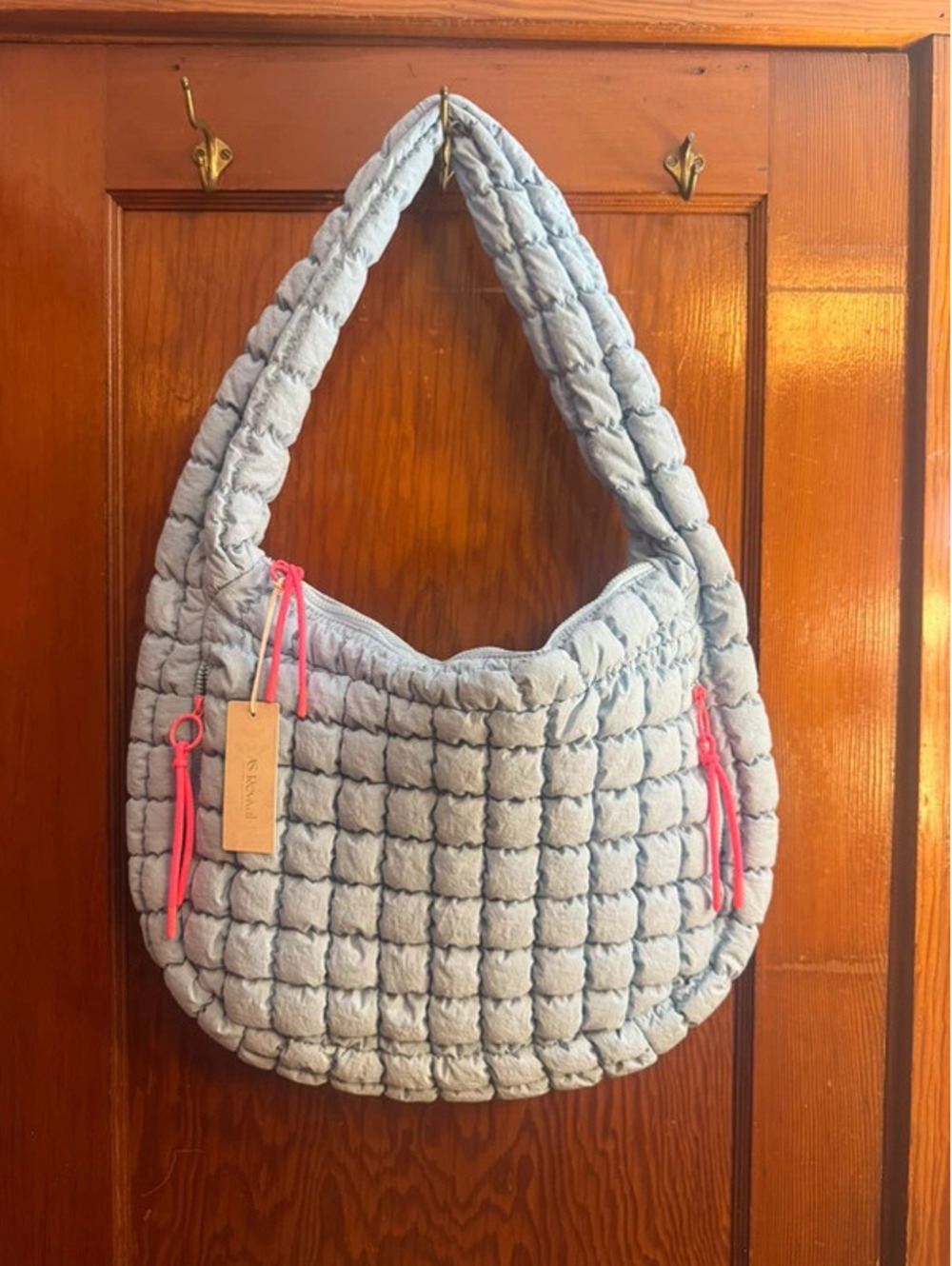 AS Revival Light Blue Quilted Woven Puffy Hobo Shoulder Bag NWT